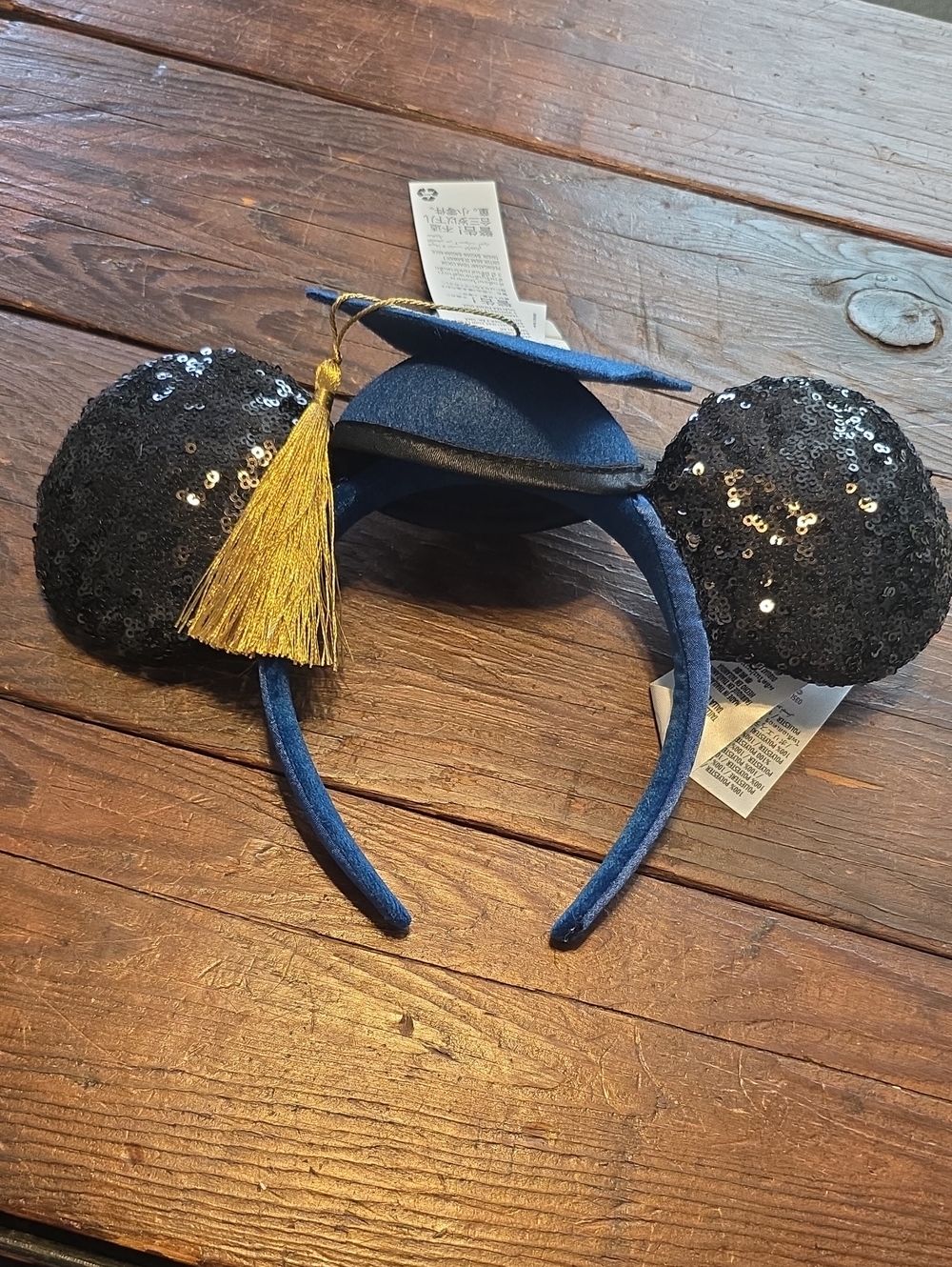 Disney Kids Graduation Sequin Mouse Ear Headband - Navy & Black